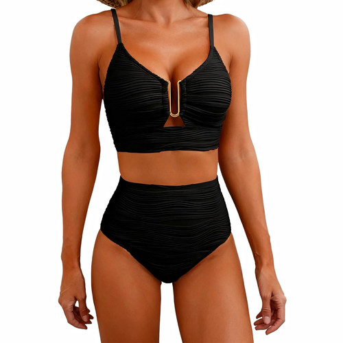 Women black piece bikini - black,