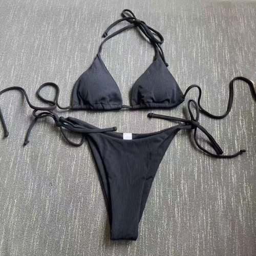 Ribbed tie triangle bikini - tie,
