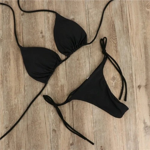 Thong side tie split bikini - tie,
